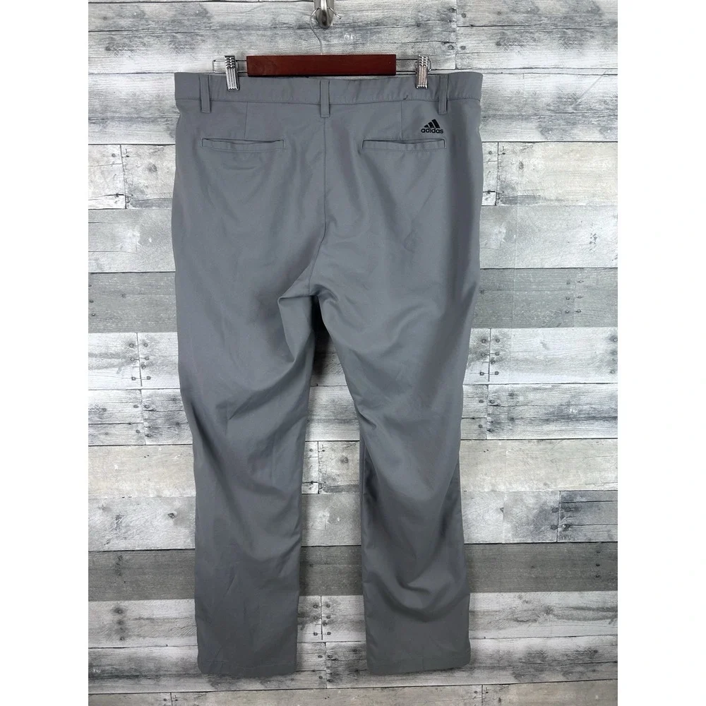 Adidas Mens Grey Flat Front Golf Pants 36x32 Recycled Polyester Performance